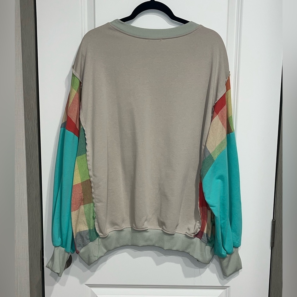 SAGE AND FIG Oversized Sweatshirt Appliqué Patch Women’s Large BohoCore - Picture 3 of 7